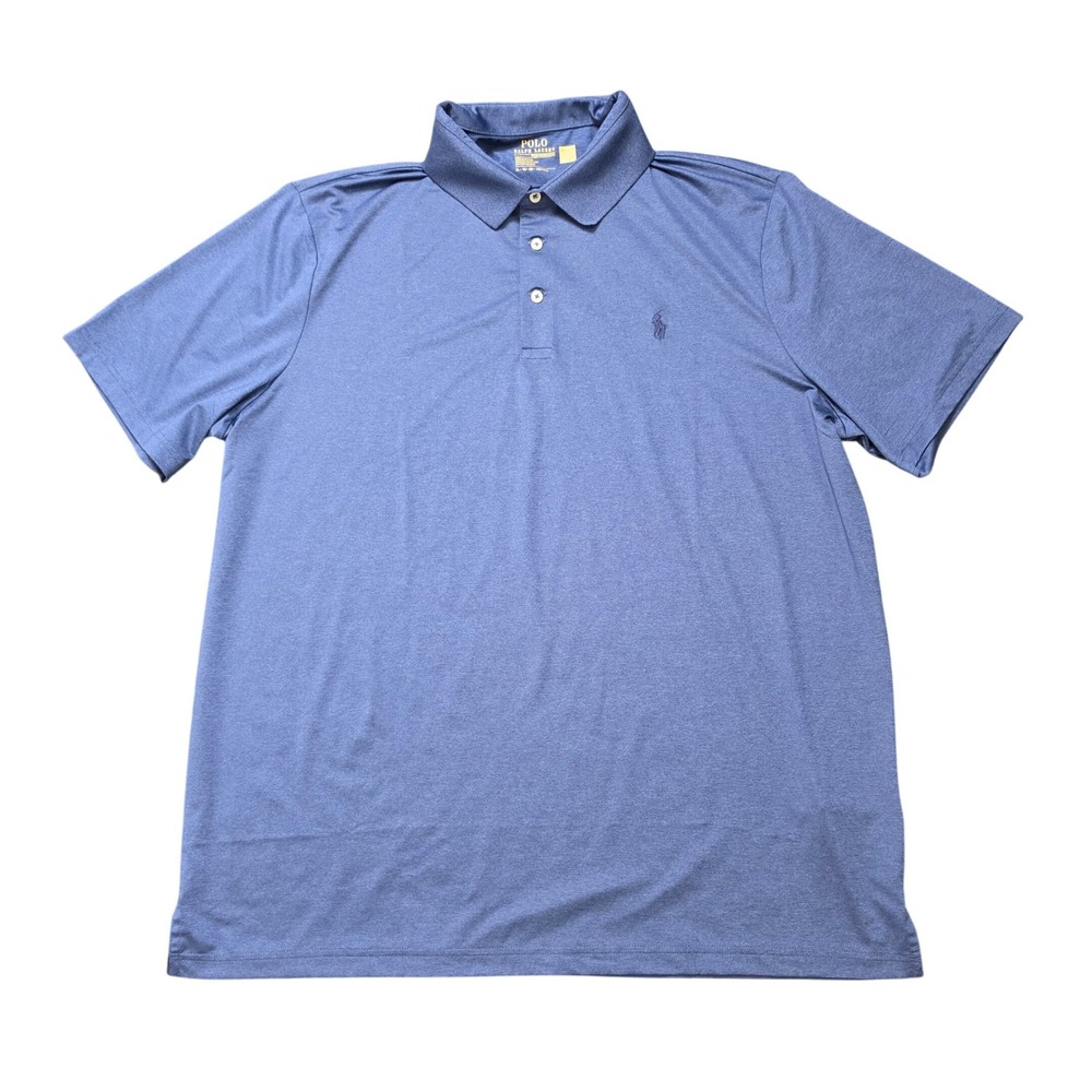 Polo Ralph Lauren Performance Polo Shirt Blue Mens XL Heathered Pony Logo Preppy